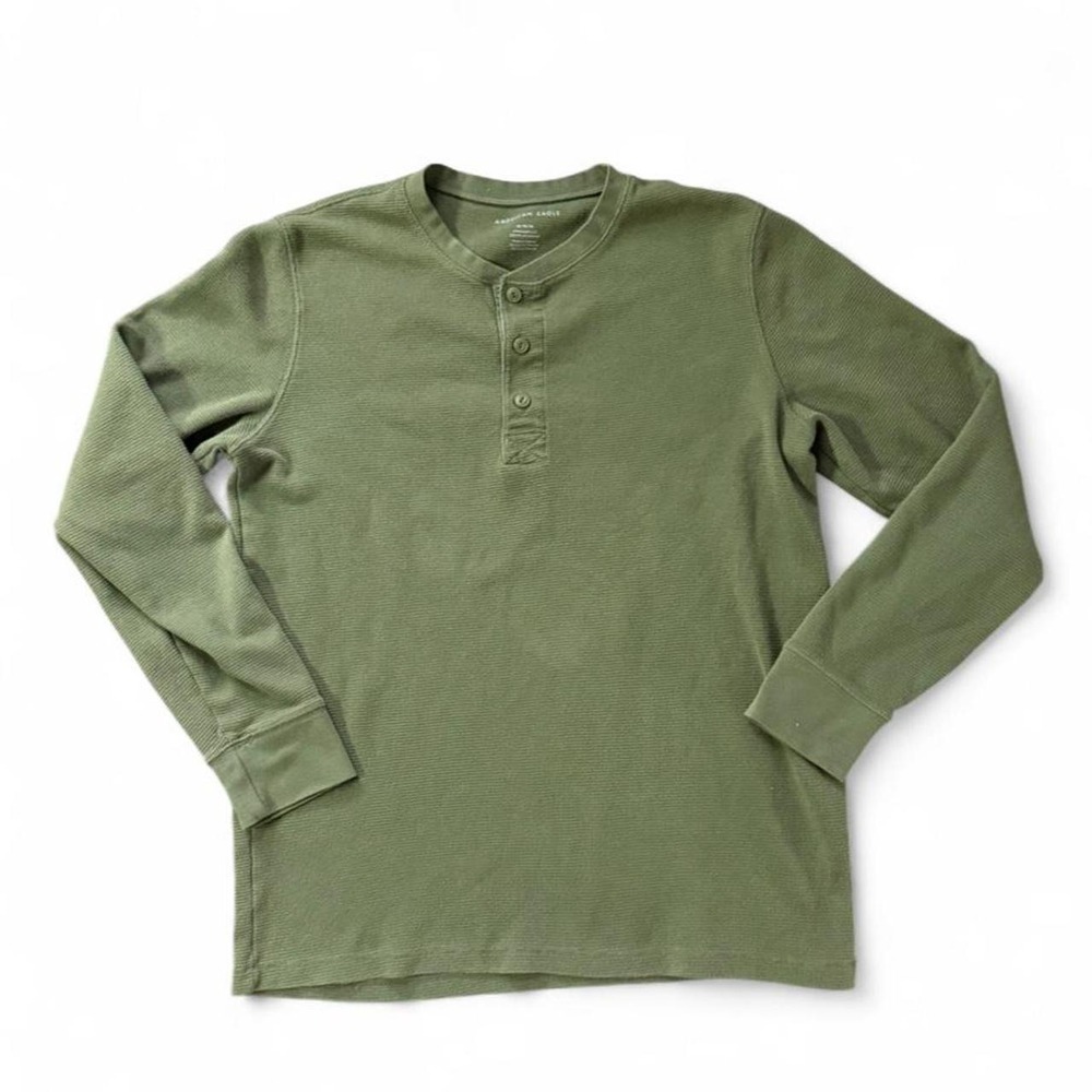 American Eagle Olive Green Henley Long Sleeve Size M